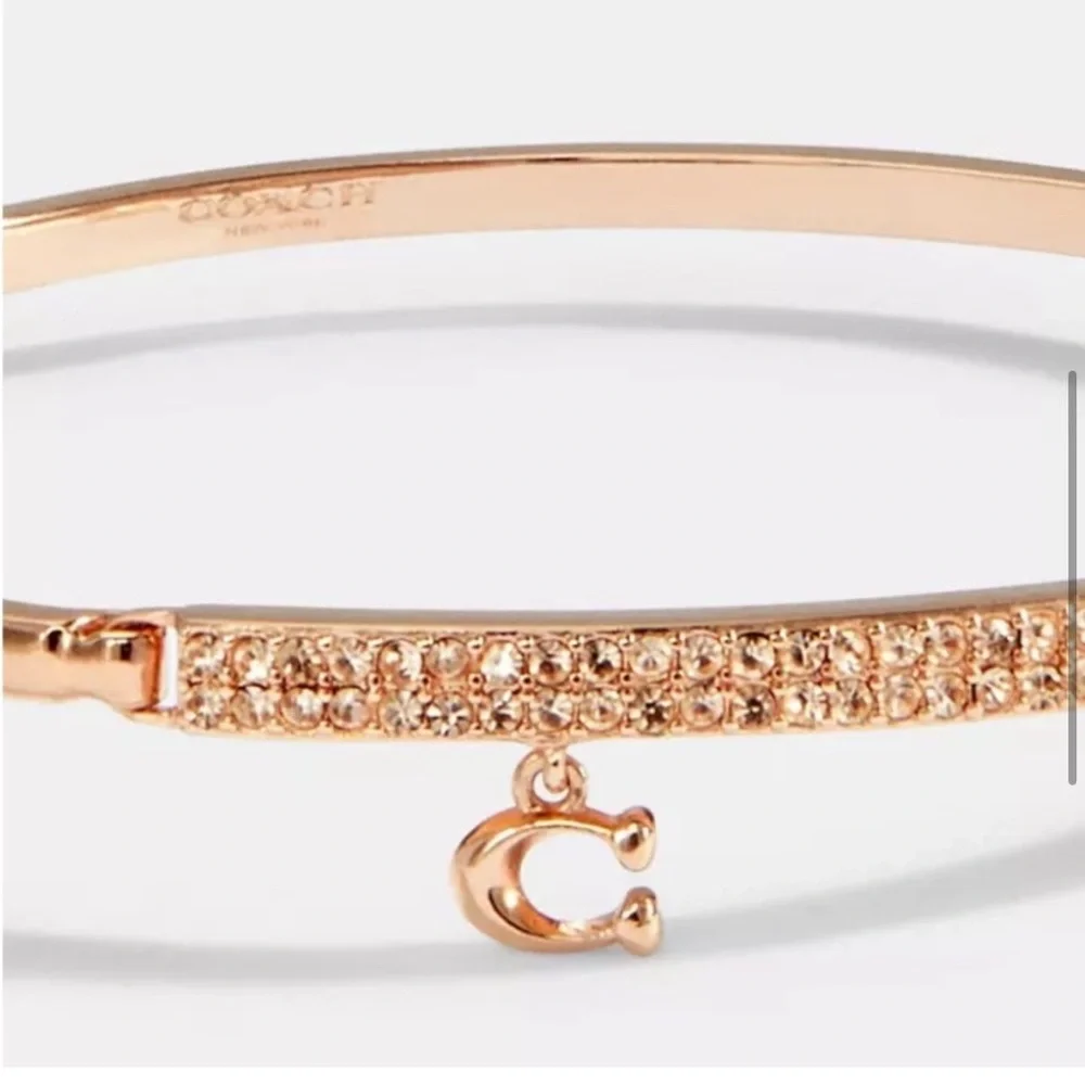 Coach Signature Pave Bar Hinged‎ Bangle bracelet rose gold NWT
